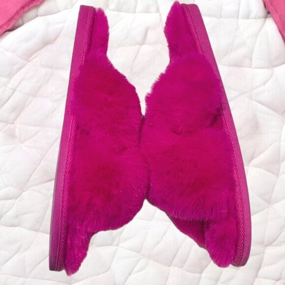 Kooba Hot Pink Faux Fur Memory Foam Slippers Size Extra Large - Picture 6 of 11